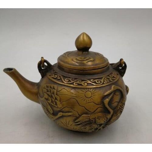 Collection archaize brass crane teapot craft statue