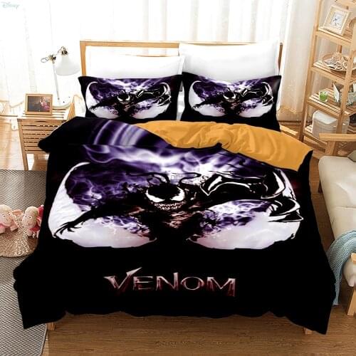 Black Venom Hero Printed Bedding Set The Avengers Spider Man Iron Man Character Duvet Cover Sets Pillowcase Single Double Size