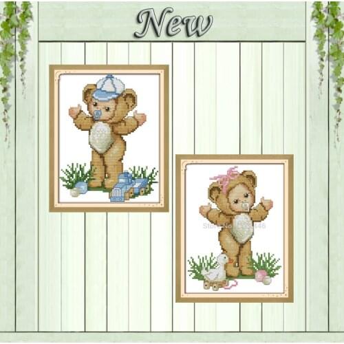 Lovely bear baby cartoon decor painting counted print on canvas DMC 11CT 14CT chinese Cross Stitch kits embroider needlework Set