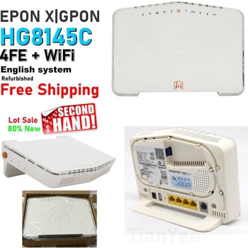 5pcs/Lot Free shipping Refurbished Huawei HG8145C EPON GPON XPON oNU 4FE+WIFI Terminal Modem Router FTTH ONT English system