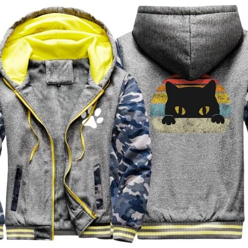 Big Eyes Cat Camouflage Raglan Thicken Jackets For Mens 2020 New Arrival Dark Blue Casual Korean Style Tops Streetwear Homme