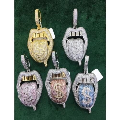 BWAVKE 5 Color Tongue Hip Hop Pendant Gold Color Plated Cubic Zircon Mens Necklace Rock Jewelry