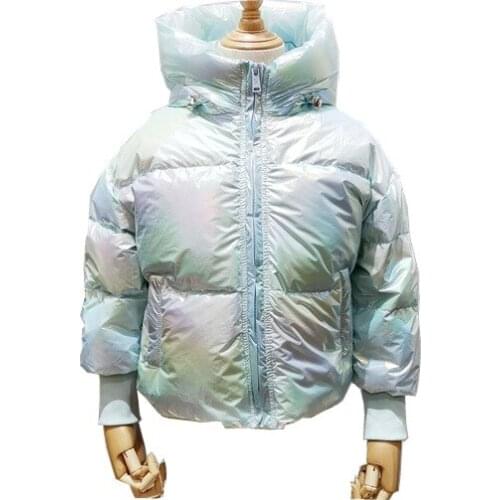 New Style for Autumn and Winter Short Mens Hooded Wash-Free Bright Leather Fashion Thickened Girls Large down Jacket