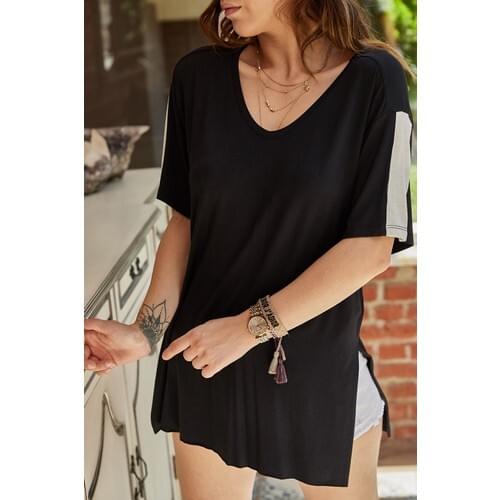 Details of slash Detailed Women T-Shirt Summer tops color ФУТБОЛКА