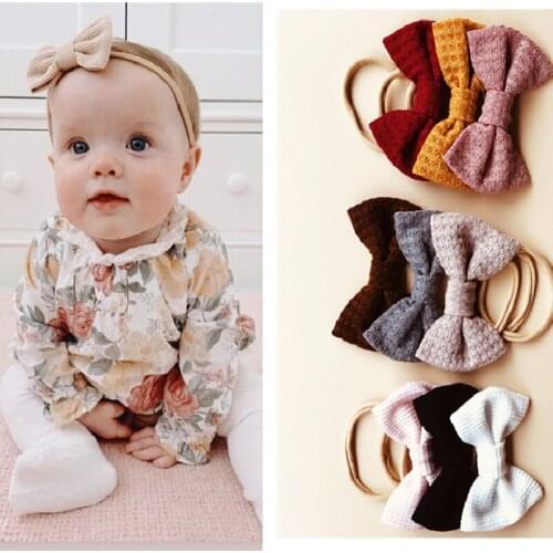 3pcs/set Baby Knitted Headband Winter Newborn Baby Girl knit Bowknot Elastic Hair Bands Soft Nylon Hair Accessories