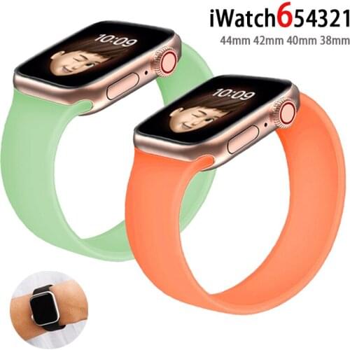 Silicone solo loop Strap for apple watch band 40mm iWatch 38mm 42mm Belt smartwatch bracelet for applewatch iWatch 6 5 4 3 SE 44