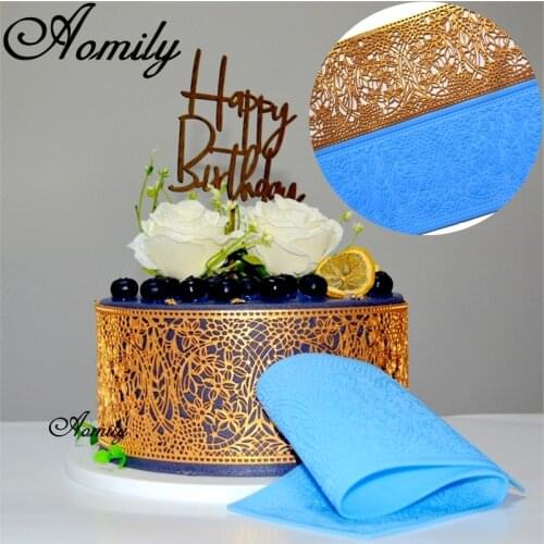 Aomily Luxury Flower Lace Silicone Mold Cake Border Decoration Tool Fondant Cake 3D Mold Food Grade Mat Mould Baking Flower Mold
