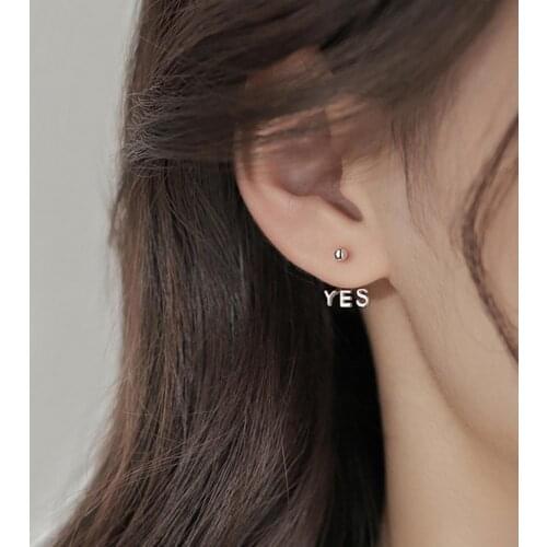 1 Pair 925 Sterling Silver Asymmetrical Letter YES NO Shape Earring Jackets Cute Ear Earrings Fine Jewelry for Women Girls Lady