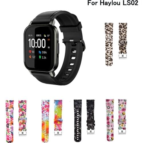 Silicone Soft Watch Band for Haylou LS02 Smart Watch Strap Varied Flowers Print Bracelet for Xiaomi Haylou
