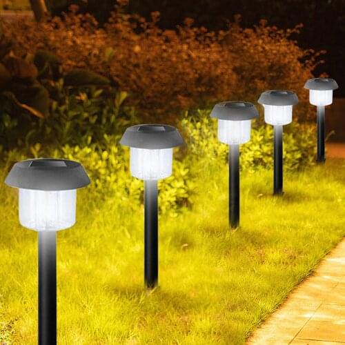 LED Solar Powered Lawn Lamp Inserted Ground Pathway Garden Light Outdoor Waterproof Landscape Garden Lights Stainless Steel