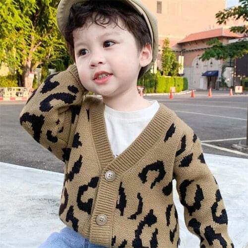 Leopard Spring Autumn Tops Boys Sweater Jacket Coat Kids Overcoat Outwear Teenager Children Clothes School Gift High Quality