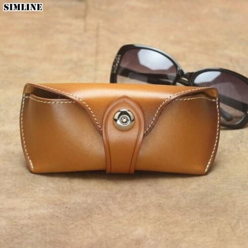 Handmade Vintage Eyeglasses Box Hard Genuine Leather Luxury Spectacle Glasses Bag Case Eyewear Sunglasses Holder Cover Men Women