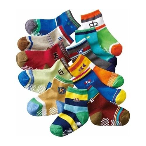 Bright color cotton anti-skid point glue boy socks digital alphabet children socks 12 pair /lot
