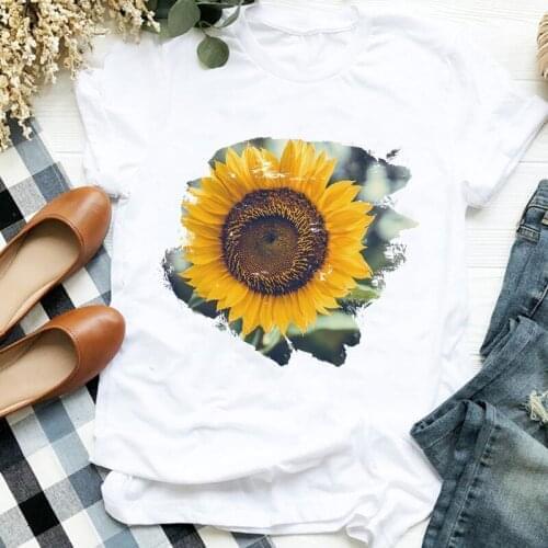 Women Lady Flower Sunflower Floral Vacation Cute Fashion Print Shirt Clothes T Tee Womens Tshirt for Female Top Graphic T-shirt