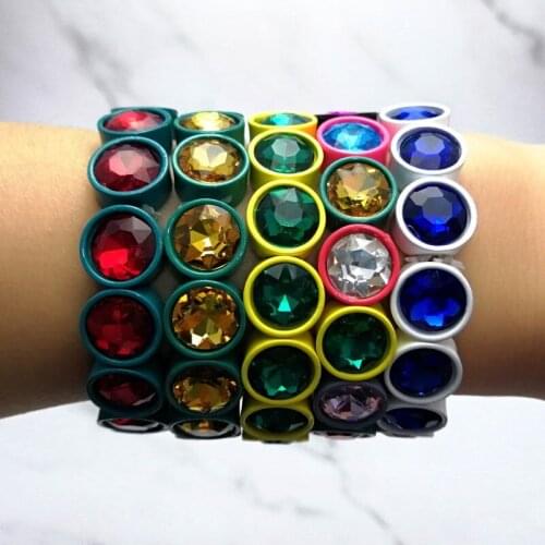 11 Colors Paint Spraying Metal Frame Inset Multicolor Glass Beads Elastic Thread Bracelets Women 10MM Crystal Stone Bracelets