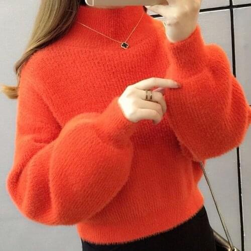 Woman Sweaters Chandails Mink Sweater Womens Autumn Winter Lantern Sleeve Loose Sweater