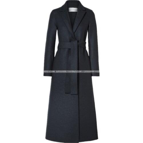 2020 winter fashion one button loose x-long woolen coat women notched lapel belted wool blends coat