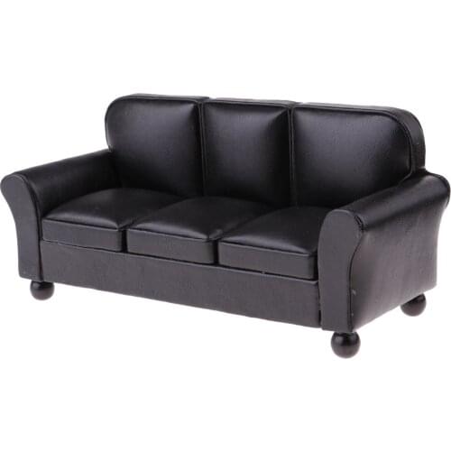 1/12 Dollhouse Furniture Leather Sofa Couch Rooms Miniature Model Black