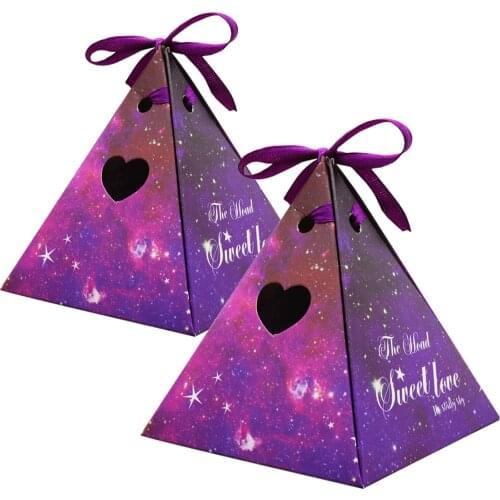 10pcs Purple Starry Sky Candy Box with Ribbon Party Favor Paper Gift Box Kids Baby Shower Birthday Wedding Party Decorations