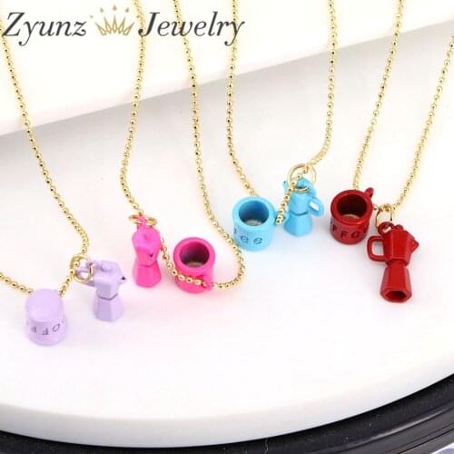 10PCS, Bottle Coffee Cup Pendant Necklace Woman Necklaces and Pendant Colorful Enamel Unique Design Jewelry
