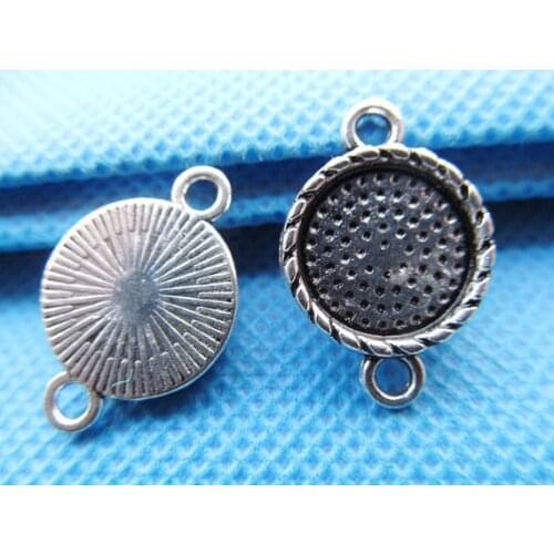 100pcs Antique Silver/ Bronze Twist Border Base Setting Tray Bezel Bracelet Connector Pendant Charm ,fit 12mm Cabochon/Cameo