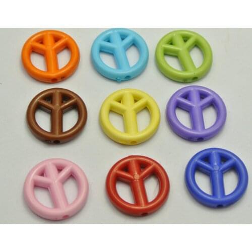 100 Mixed Bubblegum Color Acrylic Peace Sign Charm Beads 16mm