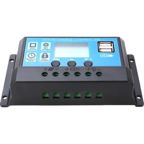 12V/24V Dual USB LCD PWM Solar Charge Controller Panel Regulator 10A 20A 30A Adjustable Controlling Parameter for Home Use