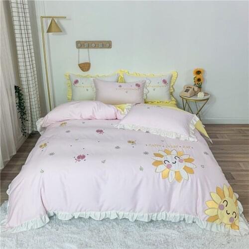 2020 Luxury Egypt Cotton Ruffles Bedding Set Embroidery Duvet Cover Set Bed Flat Sheet Pillowcases Single Queen King Size 3/4Pcs