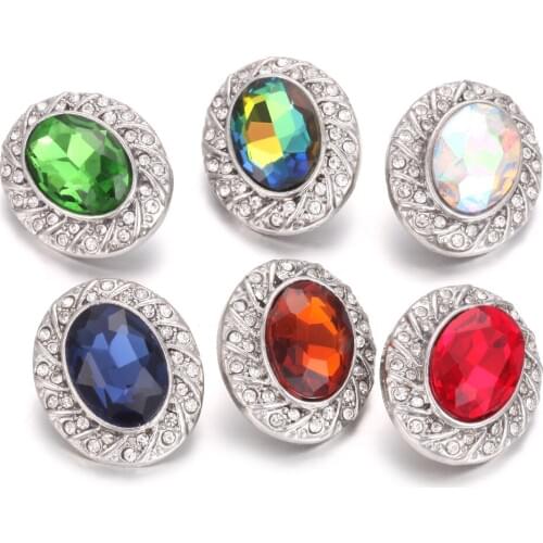 6pcs/lot 2019 New Snap Jewelry 18mm High Quality Oval Rhinestone Flower 18mm Snap Button for Women Leather Snap Bracelet