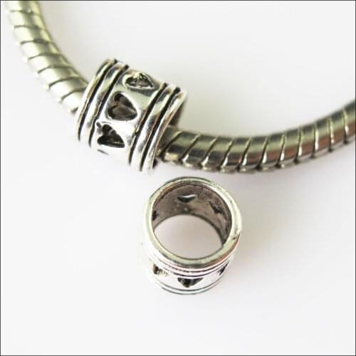 60 New Heart Tibetan Silver Spacer Beads fit European Charm Bracelets 6x7mm