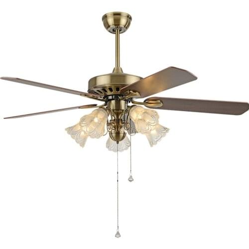 American retro wooden leaf ceiling LED fan light 52 inch dining room bedroom living room lighting ceiling fan light
