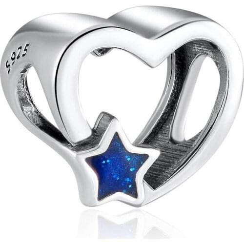 Authentic S925 Silver Enamel Star Openwork Love Heart Beads fit Lady Bracelet Bangle For Women DIY Jewelry Making