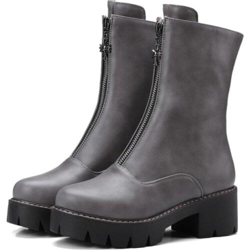 Big Size Ma'am Coarse heel Short boots Front zipper Fashion boot barrel High heel boots