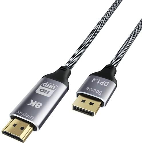 CableDeconn DisplayPort 1.4 to HDMI 2.1 8K Cable Converter 8K@30Hz 4K@120Hz Directional Compatible 1.8m