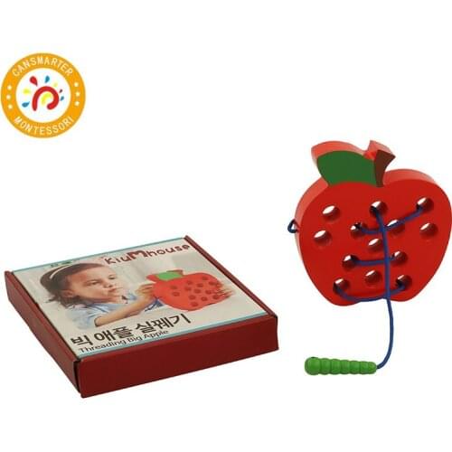 Wooden Lacing Apple Threading Toy Montessori Activity Early Learning Educational Wood Block Puzzles Children Toy