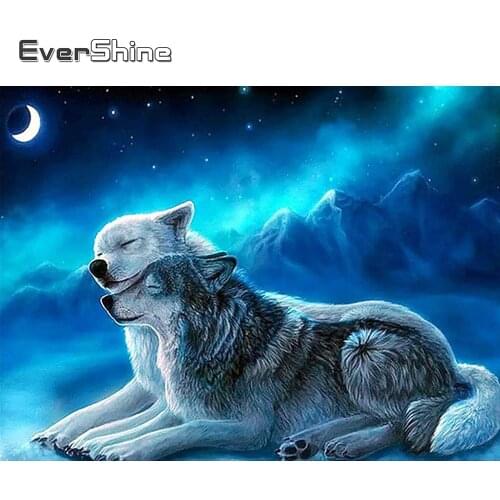 EverShine 5D Diamond Embroidery Animals Picture Of Rhinestones Diamond Painting Wolf Cross Stitch Kits Night Handmade Hobby