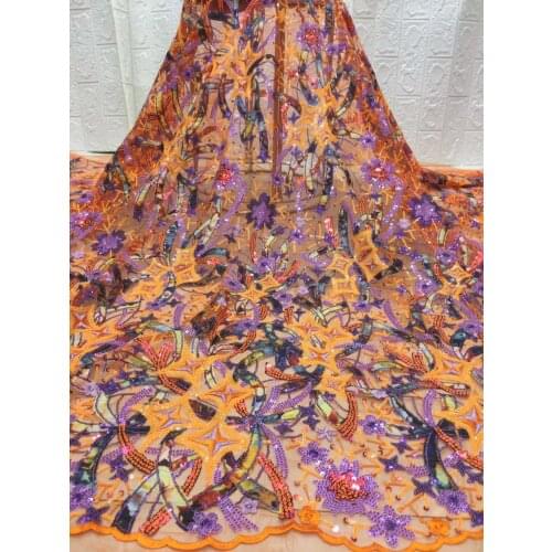 French African Embroidery Mesh Lace Fabric 2021 High Quality Nigeria Sequin Lace Fabric Banquet Dress Sewing Fabric FJ3909
