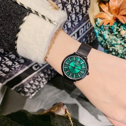 GOOD Colors MATCH Green Black Watches for Women Shining Green Crystal Fashion Dress Watch Anti-fade Full Black Steel Wrist watch