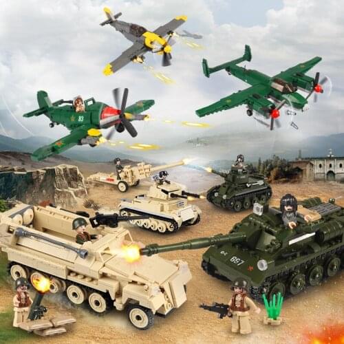 Military Tank WW2 Army Troops Airplane Helicopter Building Blocks Sets Brinquedos Bricks Figures Playmobil Educational Kids Toys