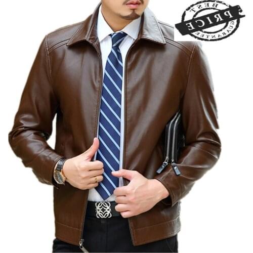 Leather Jacket Spring Men Black Brown Solid Mens Faux casaco loose Fit middle aged business jaqueta couro masculina HH026