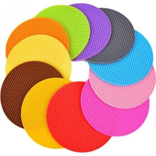 Kitchen gadgets thick silicone placemat durable honeycomb round non-slip hot casserole pad plate pad coaster Eco-Friendly