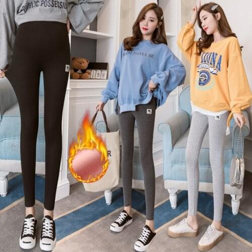 Pregnant women plus velvet thick leggings autumn and winter pregnant women stomach lift pants warm slim slim trousers