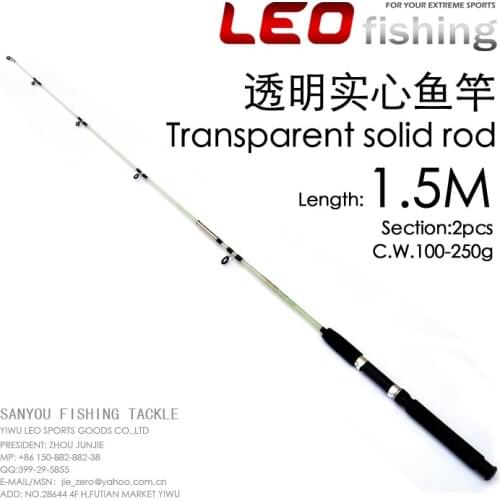 LEO Transparent solid fiberglass fishing rod 1.5M fishing gear road Aachen boat fishing rod FRP Free Shipping