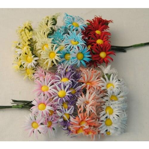 Silk Daisy Flower 2cm head Multicolor handmade Mulberry artificial sunflowers diy flowers(72 pieces)
