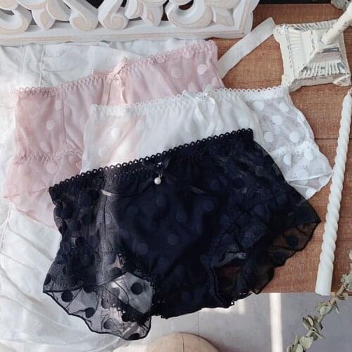 Sweet Underwear Women Young Girls Japanese Sexy Mesh Lace Thong Panties Briefs See Through Lolita Style Cotton Panty Dot Thongs