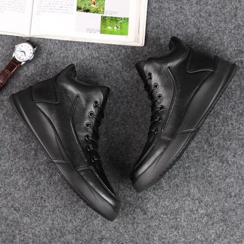 Velvet Men shoes 100% genuine leather High Top Male boots Luxury Brand mens casual sneakers lace up Flats solid color shoes