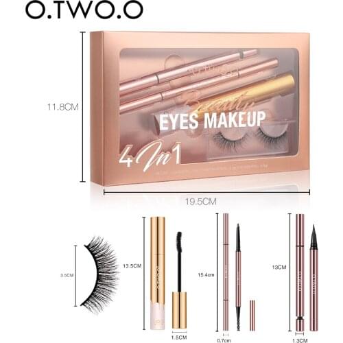 O.TWO.O 4-in-1 Eye Makeup Set, Eyeliner, Eyebrow Pencil, Mascara, False Eyelashes, Waterproof and Sweat Proof Makeup Kit