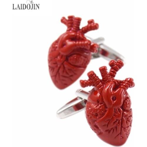 LAIDOJIN Novelty Shirt Cufflinks for Mens High Quality Red Enamel Heart organ model Cuff links Brand Fashion Halloween Jewelry