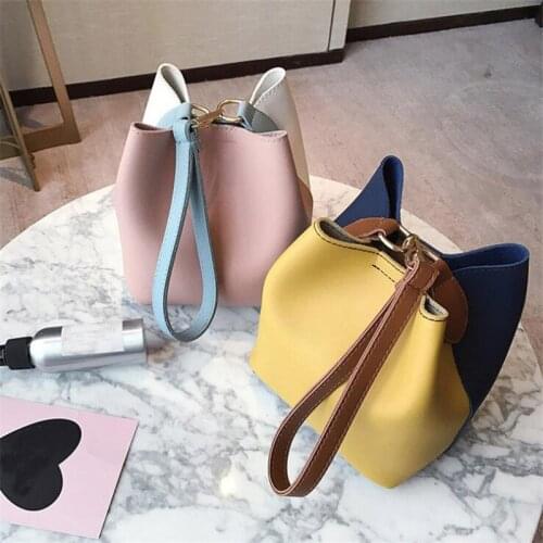 New Style Fashion Women Leather Wide Handbag Patchwork Shoulder Crossbody Bucket Bag Schoudertassen Bolsa De Hombro