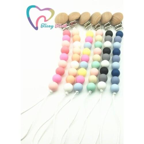 Teeny Teeth Silicone&Wood Pacifier Clip Wooden Bead Dummy Clip Holder Cute Pacifier Clips Soother Chains baby Teething Chew Toy